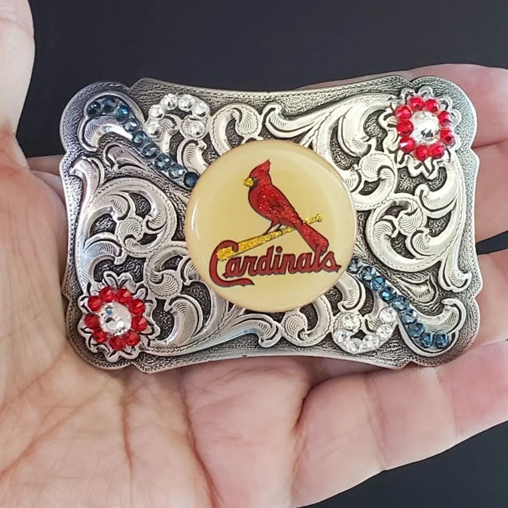 St Louis Cardinals MLB Belt Buckle Silver Tone Rhinestone Western Cowgirl Bling